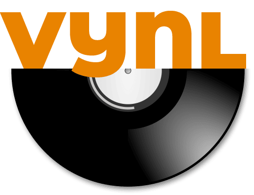 The VYNL logo in orange with a black vinyl record background